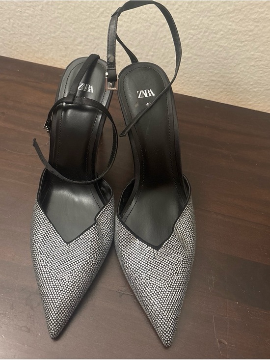 Zara Shoes - ZARA Black & Silver Rhinestone Pointed Slingback Heels NWOT